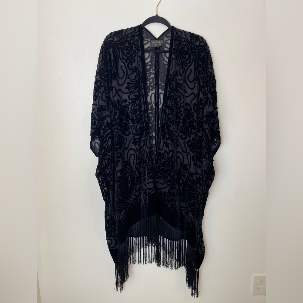 Pat Dahnke Velvet Burnout Fringe Wrap Black - Picture 3 of 13